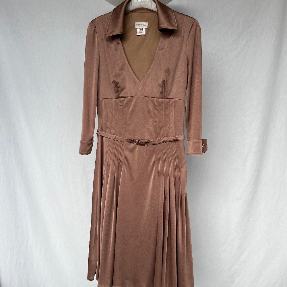 Karen Millen blush (6) fitted shirt-dress, midi-length, like new.